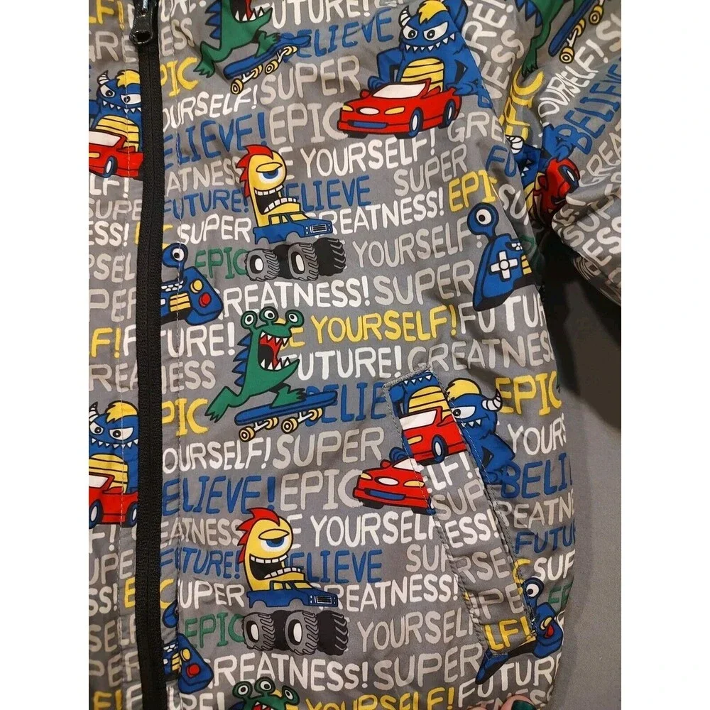 365 Kids From Garanimals Reversible Bomber Jacket-Size 6 Multi Colors Cars